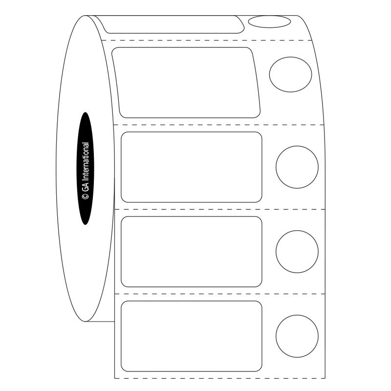 1.25" x 0.625" + 0.375", etiquetas rectangulares + circulares, formato en rollo #SR-103